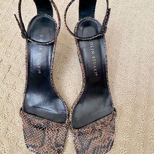 Colin Stuart Brown Snake-Print Ankle Strap Heels